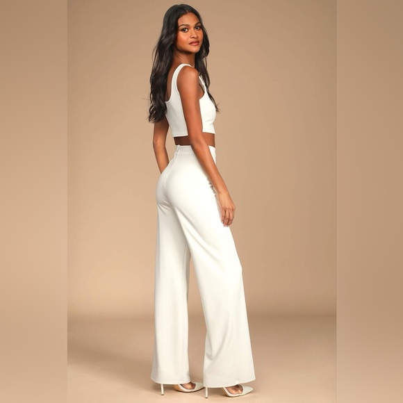LULU’S Only Tonight Ivory Two-Piece Wide Leg Jumpsuit - Picture 5 of 6